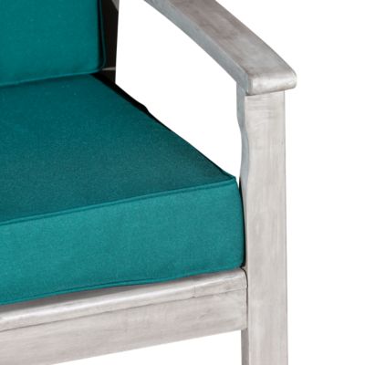 Simplie Fun Eucalyptus Loveseat With Cushions, Silver Gray Finish, Dark Green Cushions