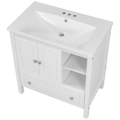 30" Bathroom Vanity Set with Solid Wood Frame & Ceramic Sink
