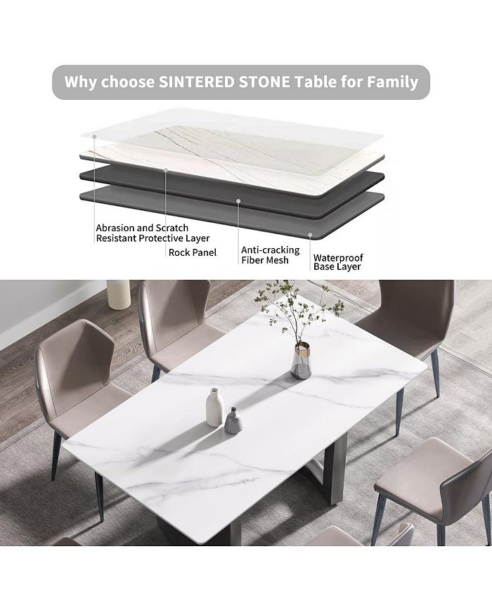 Simplie Fun 63" Modern Artificial Stone White Straight Edge Black Metal