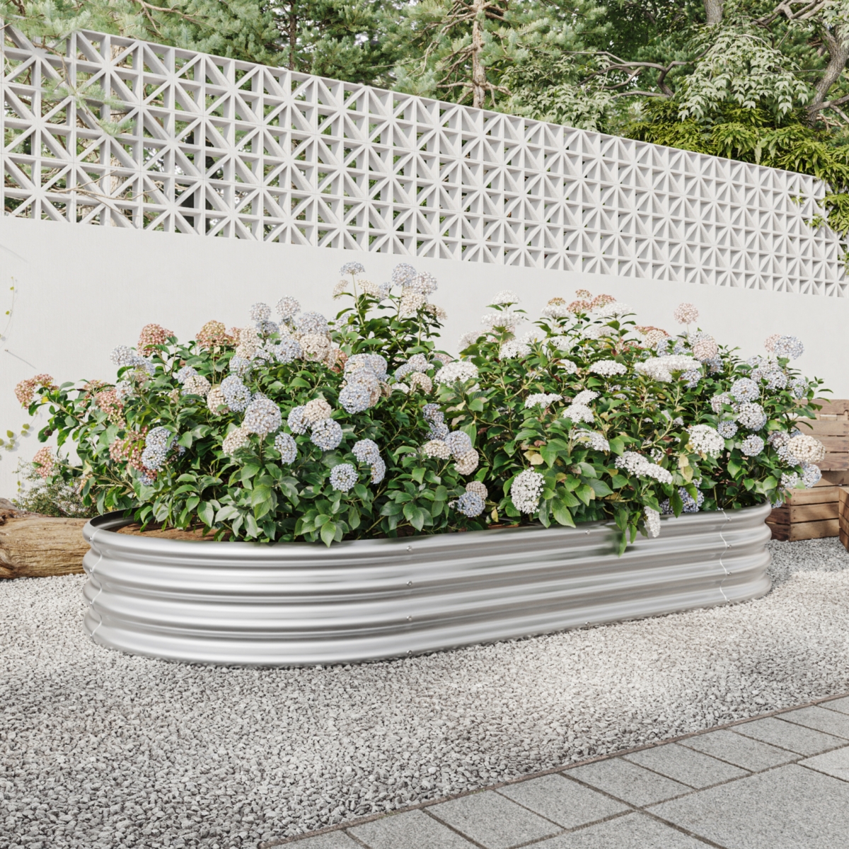 Streamdale Furniture Raised Garden Bed Outdoor, Oval Metal Raised Planter Bed for Plants, Vegetables, and Flowers -- Silver