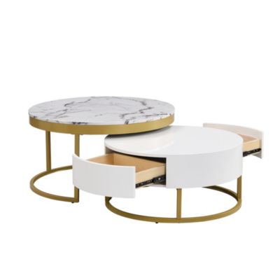 1Pc Round MDF Nesting Storage Coffee Table Set