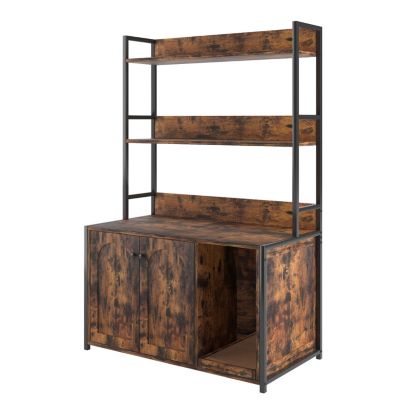 Cat Litter Box Enclosure with Storage & Scratch Pad