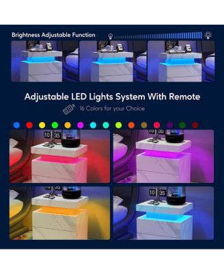  Modern LED Nightstand w/ Drawers