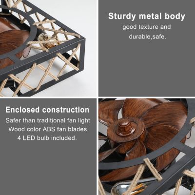 17 x 17 x 6 inches Farmhouse Rustic Ceiling Fan with Remote and 6 Speeds