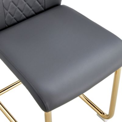  4 Gray+Pu Dining/Restaurant Chairs With Gold Legs
