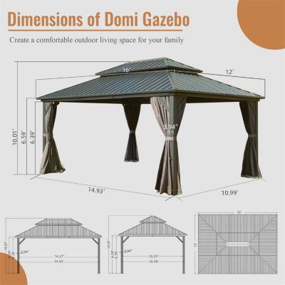 12' X 16' Hardtop Gazebo, Aluminum Metal Gazebo