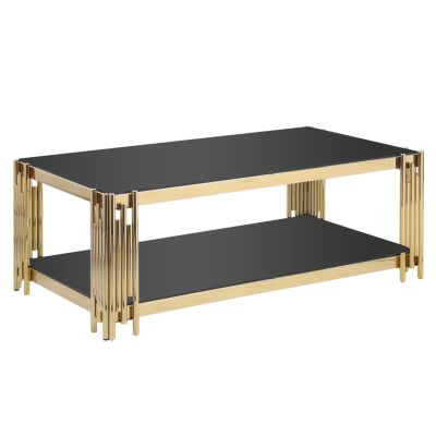 Golden Stainless Steel Double Layer Coffee Table With Glass Top