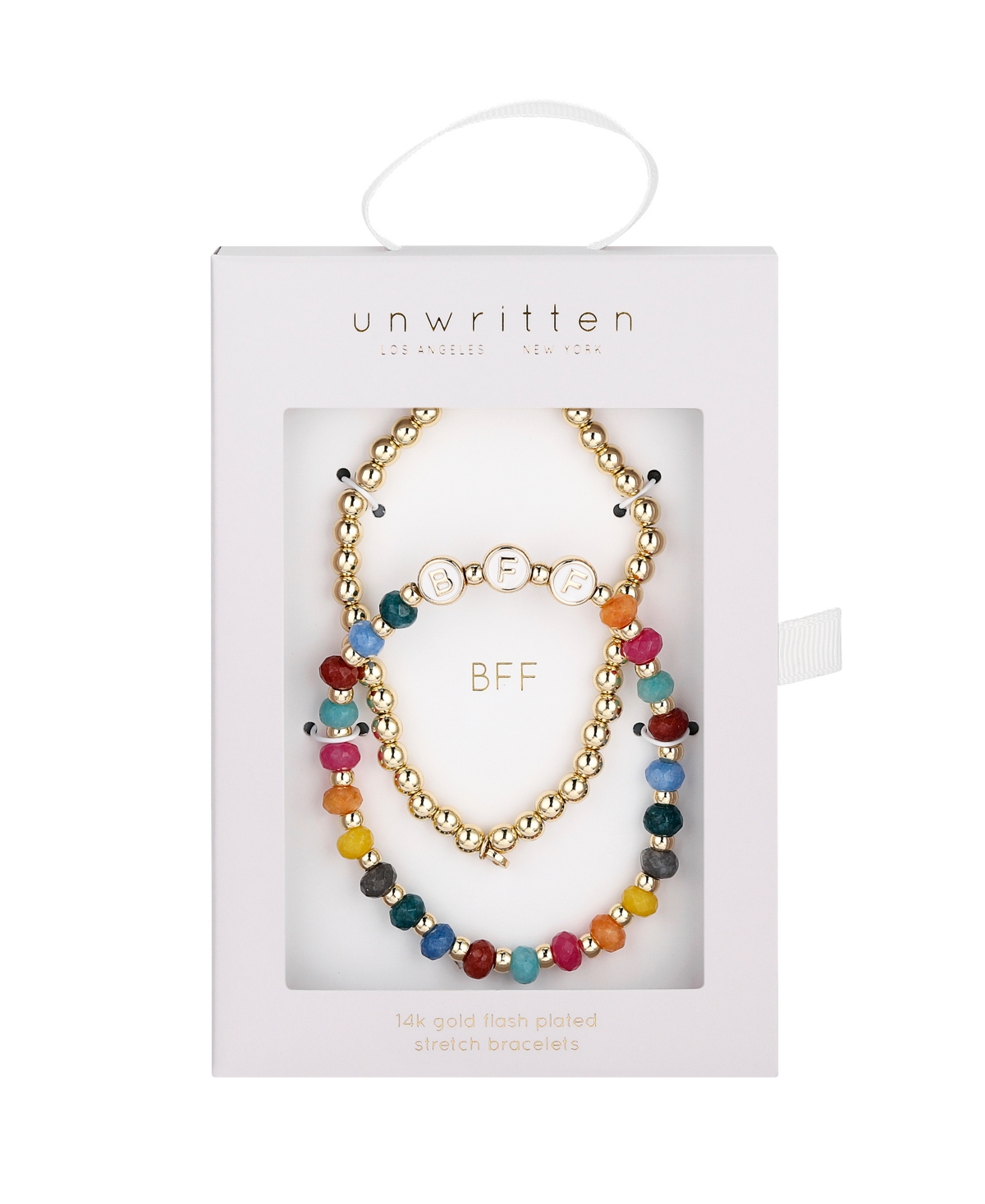 Shop Unwritten Multi Color Quartz Bff Stone And Beaded Stretch Bracelet Set In Gold