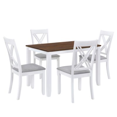 Minimalist Wood 5-Piece Dining Table Set With 4 X-Back Chairs For Small Places