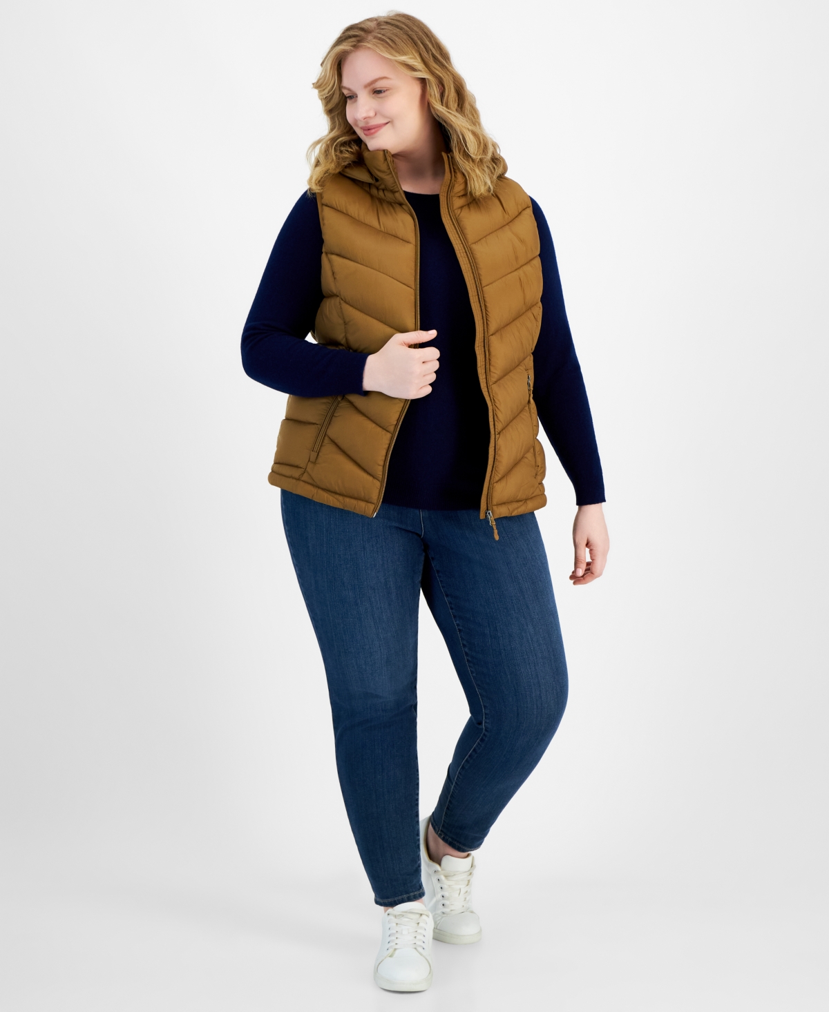 Charter Club Plus Size Packable Hooded Puffer Vest, Created For Macy's In Chestnut