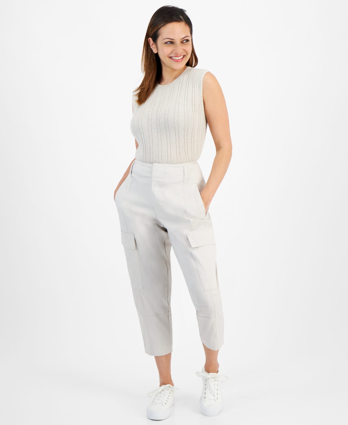 Calvin Klein Jeans Est.1978 Petite High-rise Cropped Cargo Pants In White