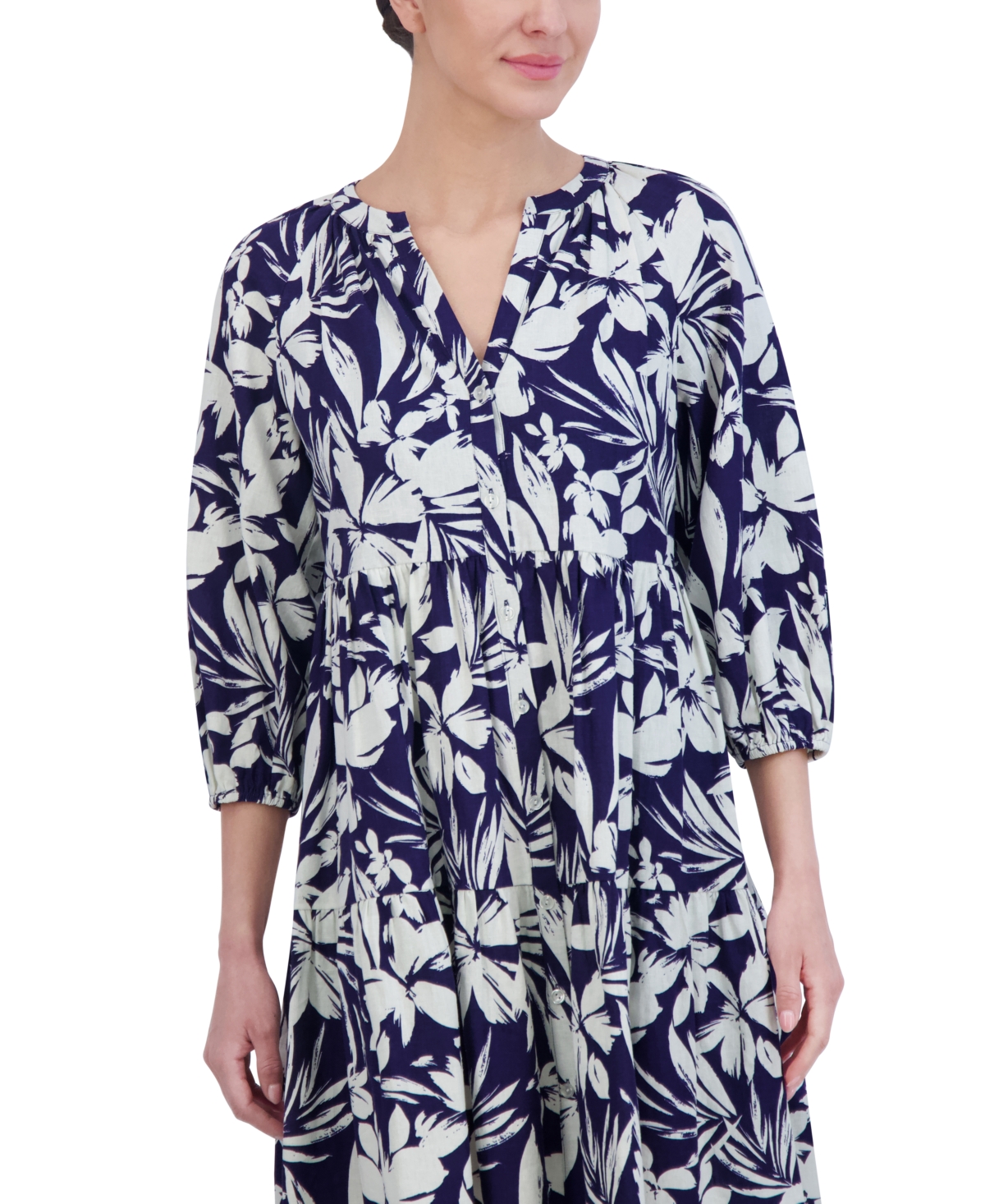 Shop Jessica Howard Petite Printed Button-front A-line Dress In Navy,white