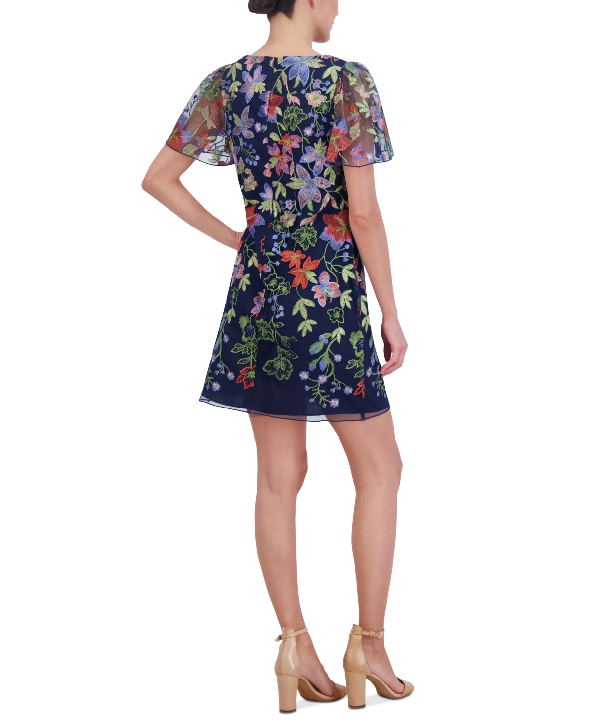 Shop Jessica Howard Petite Embroidered Mesh Sheath Dress In Navy Multi