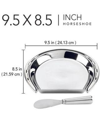 Derby Day at the Races Silver Plated 3-D Horseshoe Cheese Plate with Knife