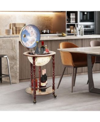 Wooden Globe Bar Cart with Wine Rack and Wheels, Classic Italian Style Design