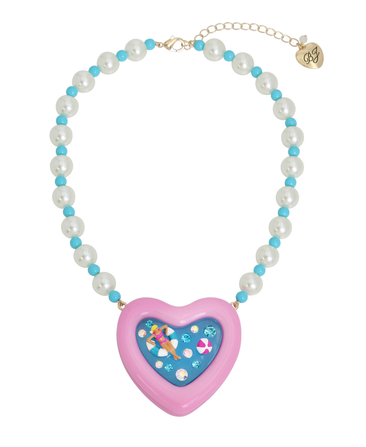 Faux Stone Pool Party Heart Pendant Necklace - Pink
