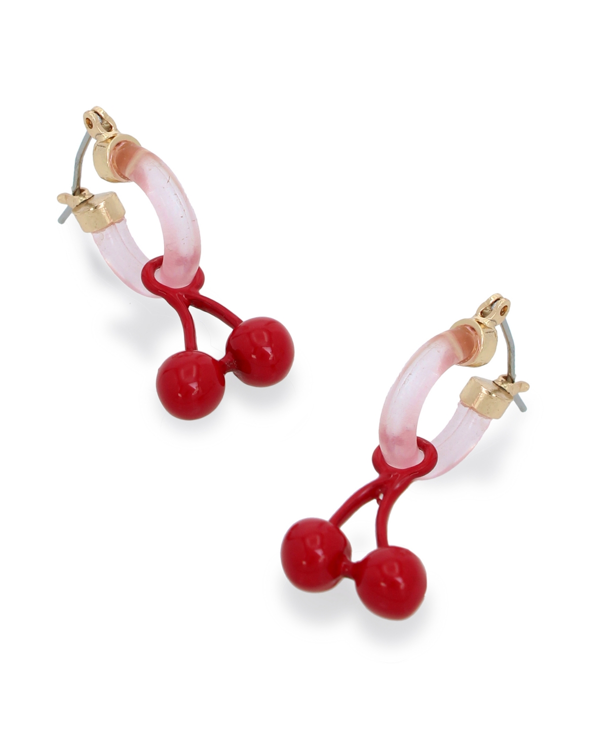 Shop Betsey Johnson Faux Stone Cherry Charm Huggie Earrings In Red