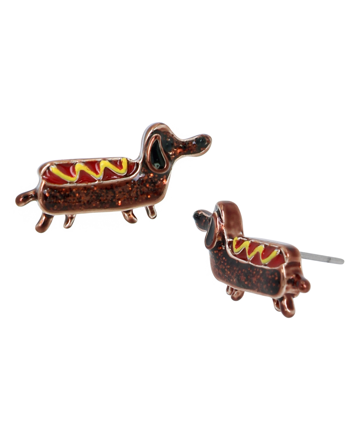 Multi-Colored Dachshund Hot Dog Stud Earrings - Multi -