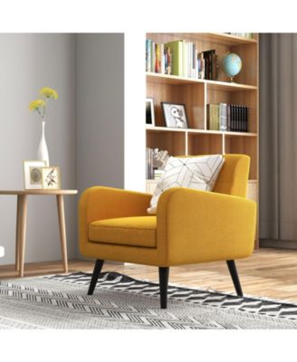 Modern Upholstered Comfy Accent Chair Single Sofa with Rubber Wood Legs