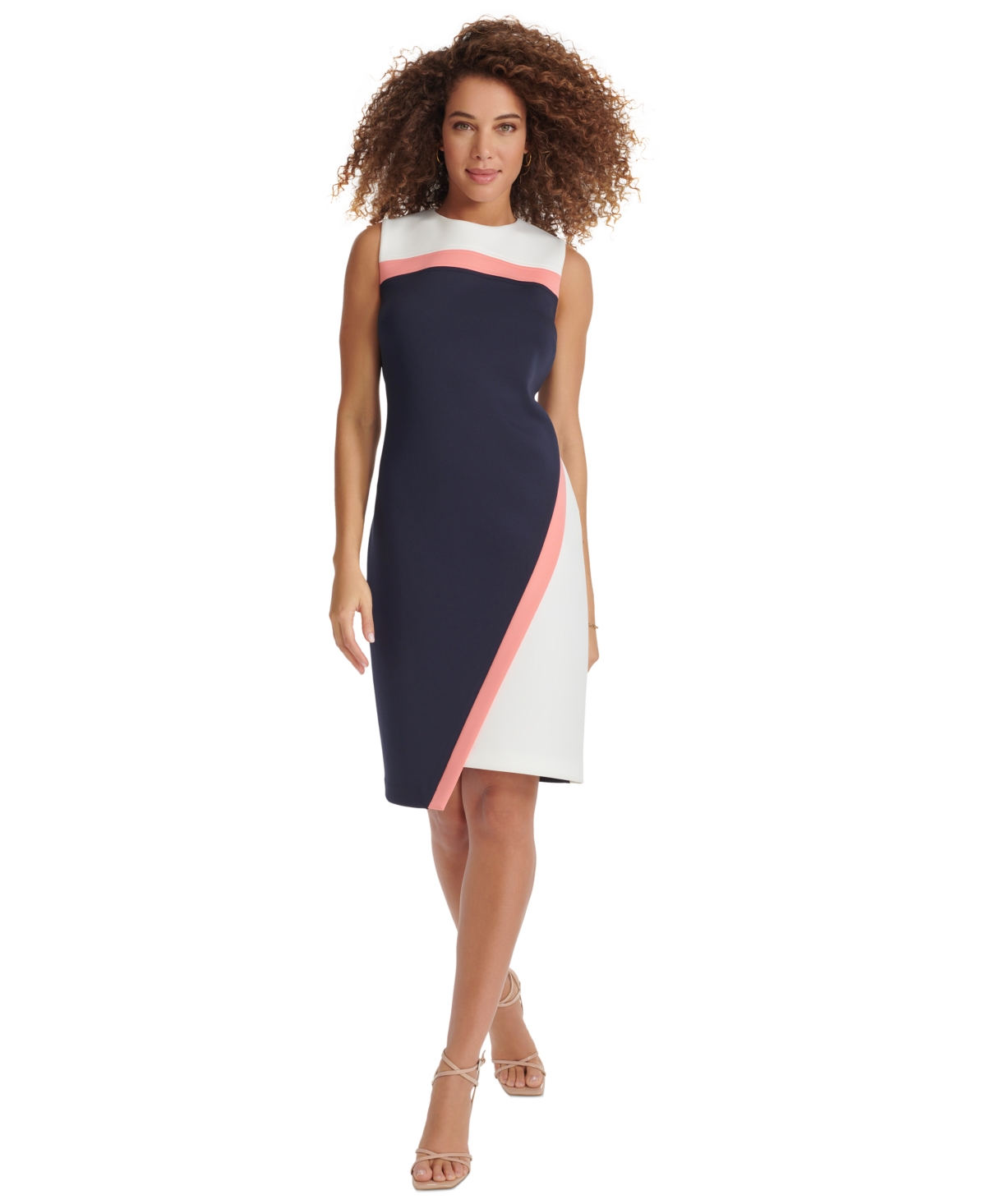 Shop Tommy Hilfiger Women's Color-blocked Asymmetric Dress In Ivo,sky Cp
