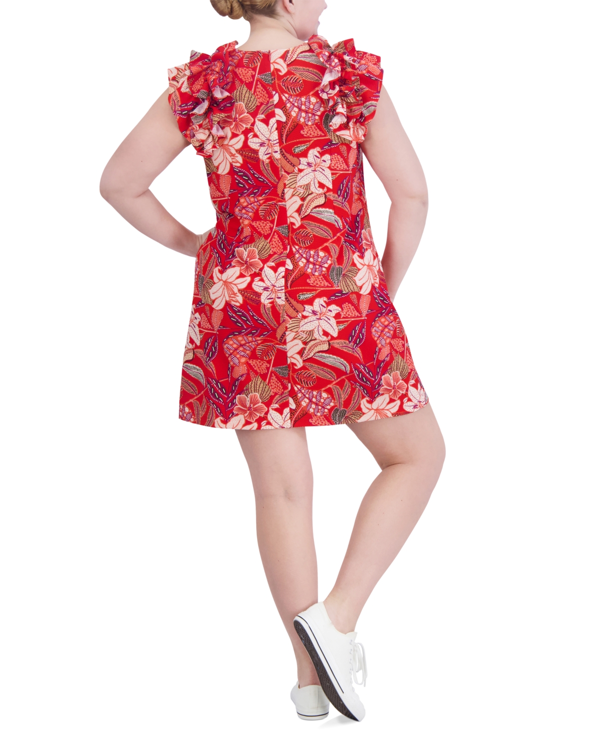 Shop Jessica Howard Plus Size Floral Textured Ruffle-sleeve Dress In Poppy Multi