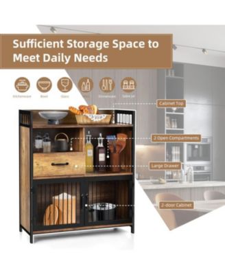 Buffet Cabinet with Drawer and Wood Storage Shelf for Kitchen-Rustic Brown