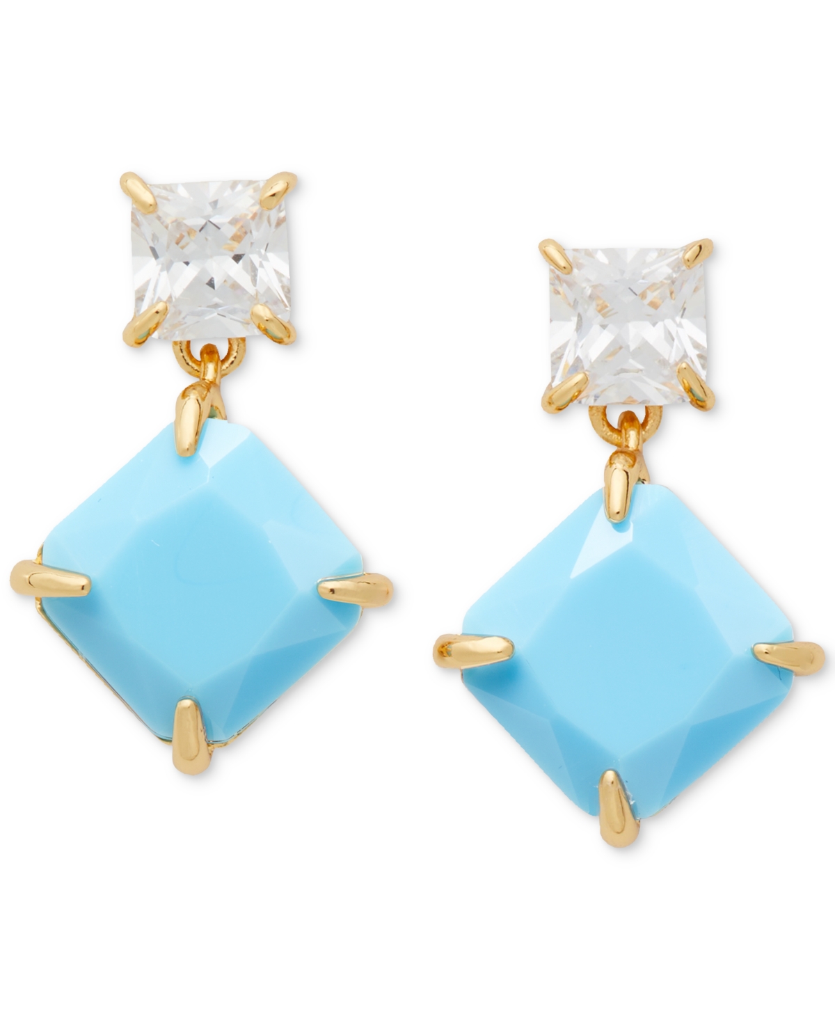Gold-Tone Color Cubic Zirconia Drop Earrings - Turquoise.