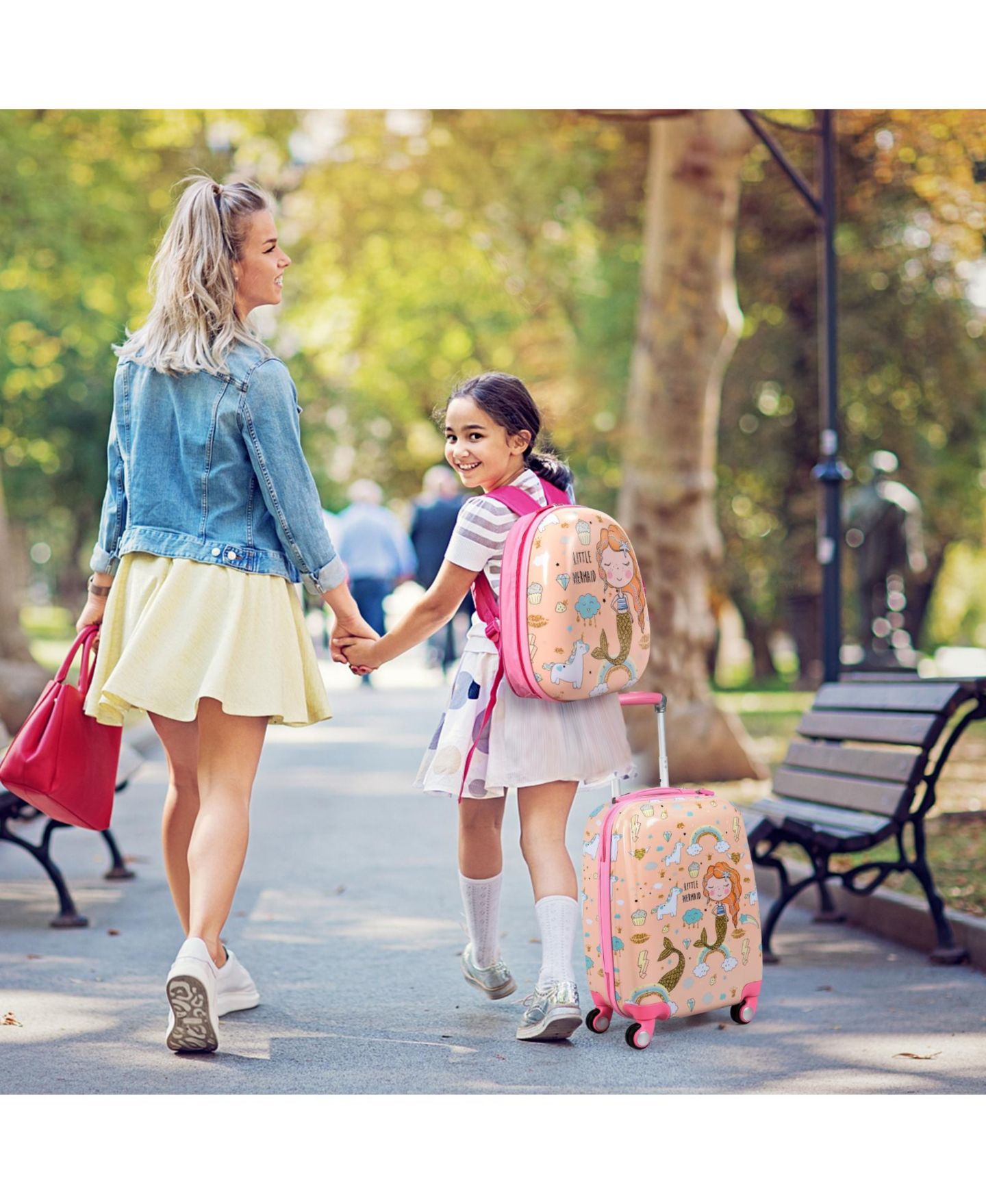 Детские сумки Slickblue 2PC Kids Luggage Set Rolling Suitcase & Backpack, цвет: Розовый — фото 2
