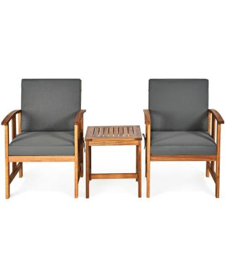 3 PCS Patio Sofa Set Solid Wood Outdoor Seating Furniture