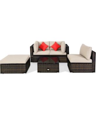 5 Pieces Outdoor Patio Rattan Furniture Set Sectional Conversation with Cushions