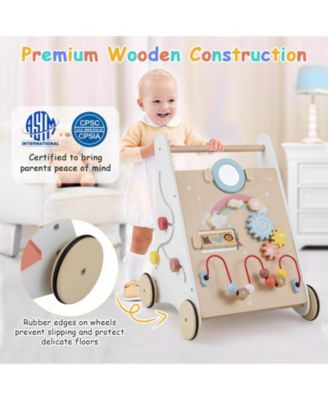 Wooden Baby Walker with Multiple Activities Center for Over 1 Year Old