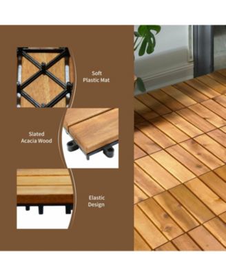 27 Pieces Acacia Wood Interlocking Patio Deck Tile