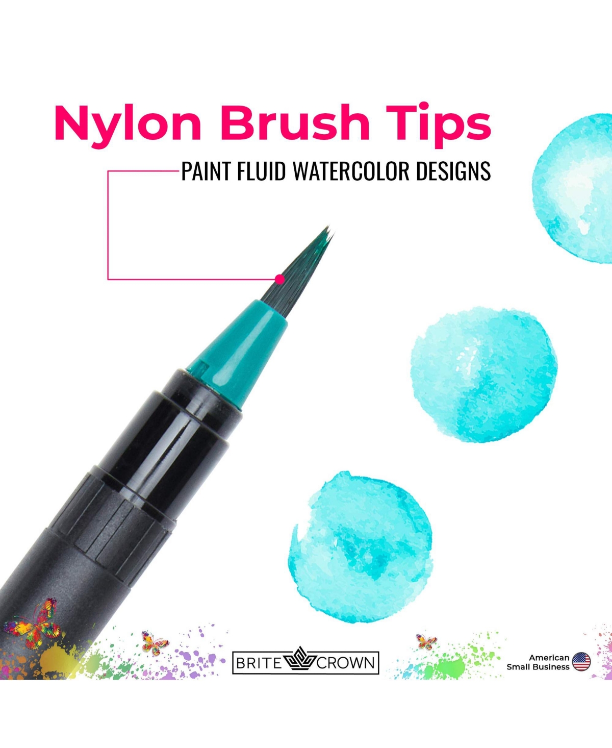 Net Focus Media Watercolor Brush Pens – Includes 24 Colorful Watercolor Markers (Flexible Nylon Brush Tips) with Refillable Water Blending Brus