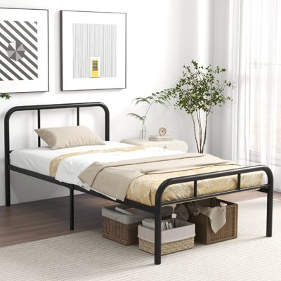 Modern Metal Bed Frame with Curved Headboard and Footboard