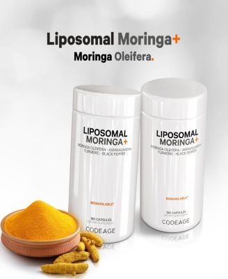 Liposomal Moringa+ Supplement, 400mg Moringa 50:1 Extract - 20,000mg Moringa Oleifera Leaf Equivalent - Turmeric, Ashwagandha, 180 Capsules
