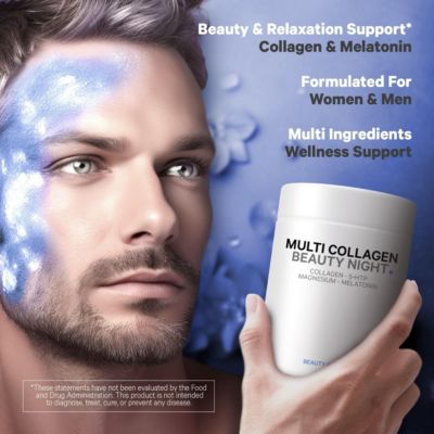 Multi Collagen Beauty Night Capsules - Magnesium, 5-HTP, L-Theanine, Melatonin Supplement, 5 Types Collagen Hair, Skin, Nails, Joints, Sleep 150 Count