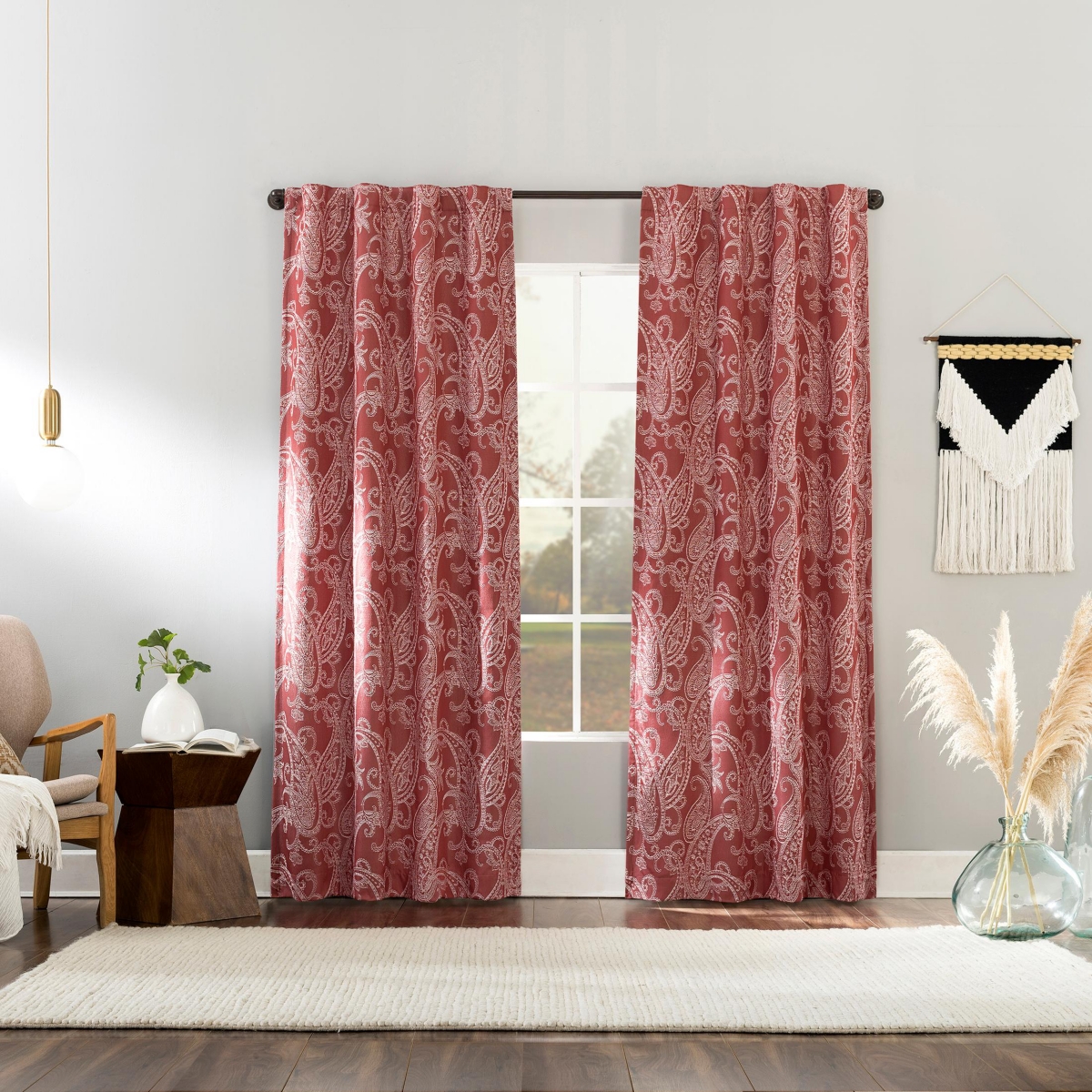 Pedra Paisley Embroidery 100% Blackout Back Tab Curtain Panel