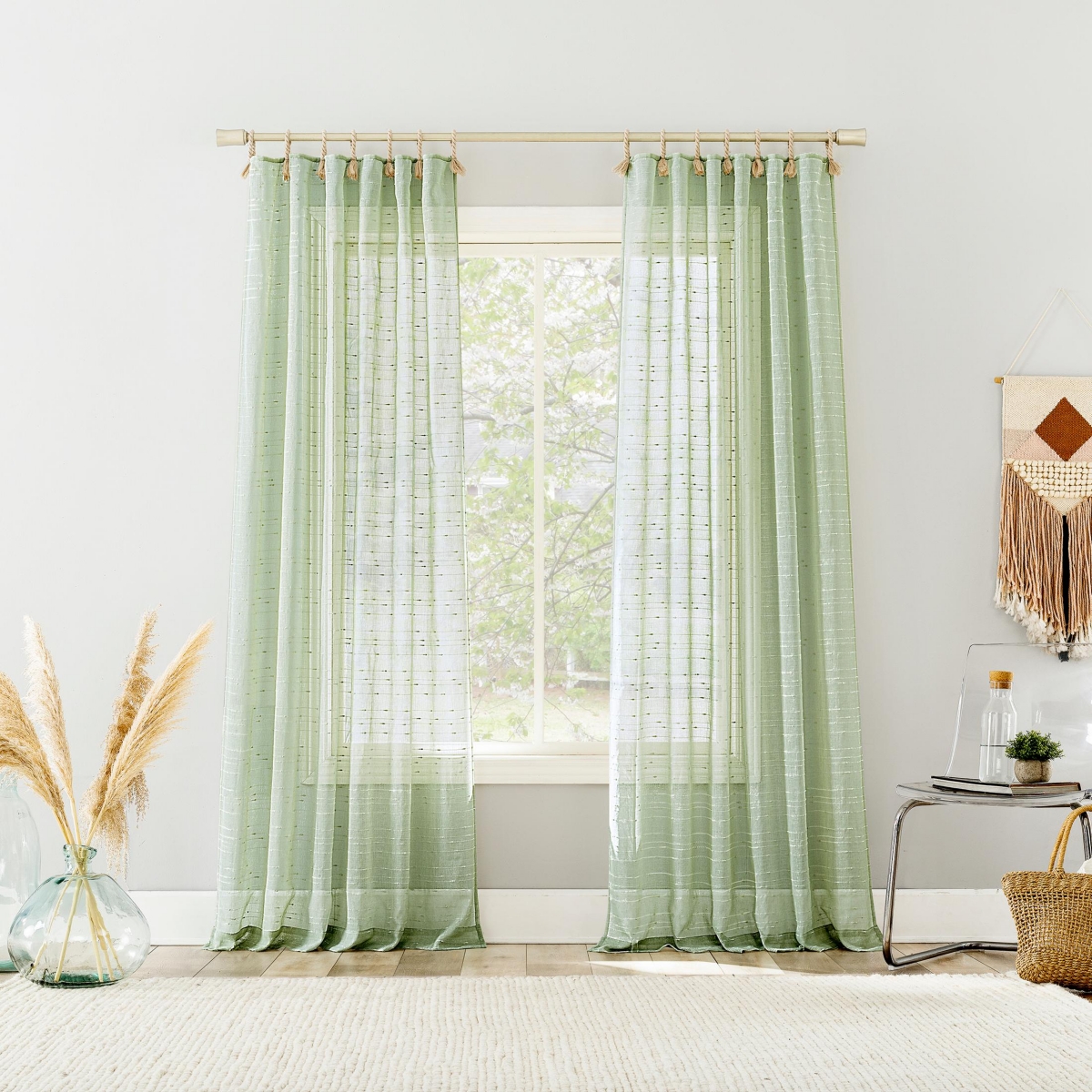 Noemi Slub Stripe Rope Tab Semi-Sheer Tab Top Curtain Panel