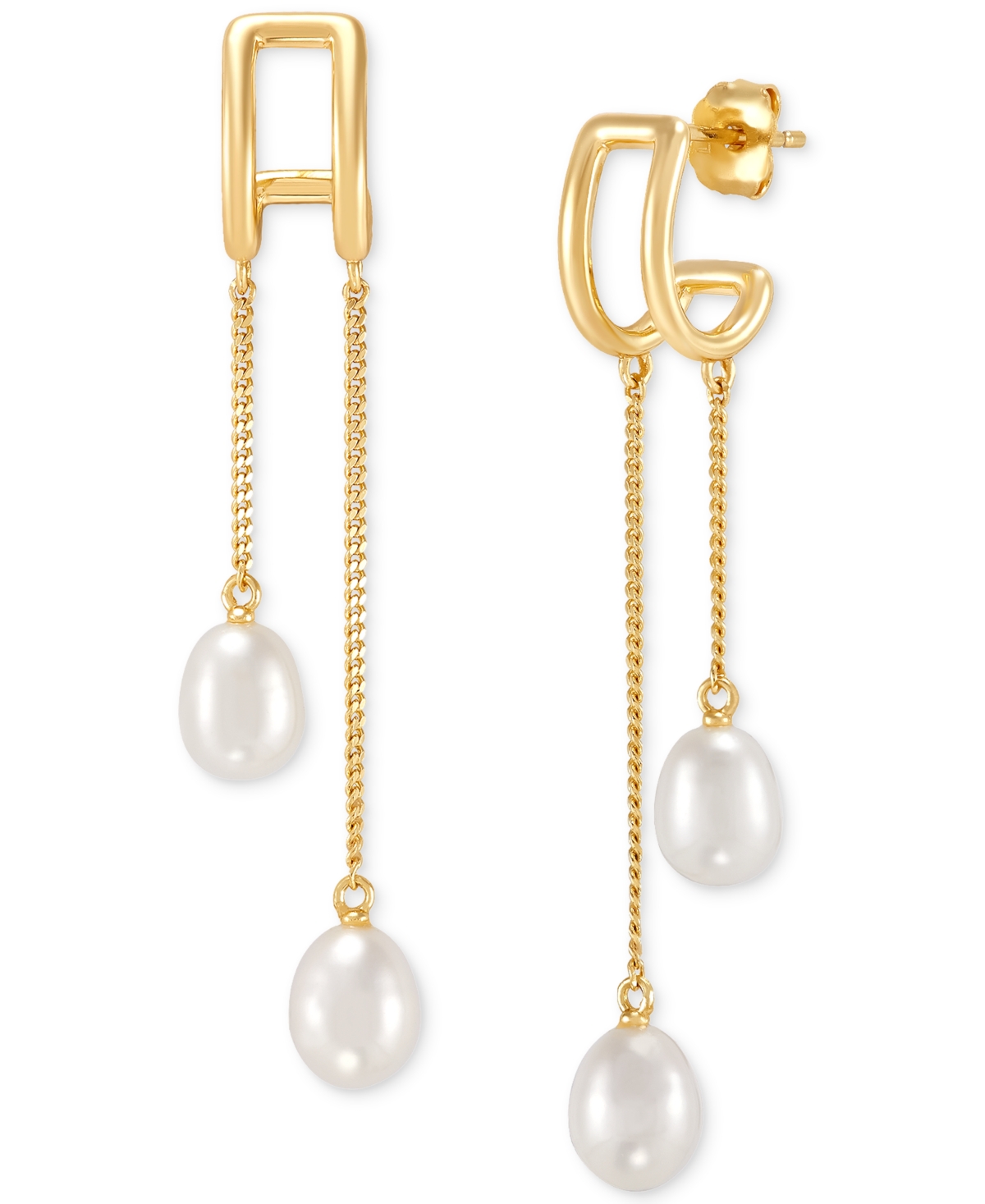 Cultured Freshwater Pearl (7 x 5mm) Chain Drop Earrings in 14k Gold-Plated Sterling Silver, Created for Macy's - Gold Over Silver