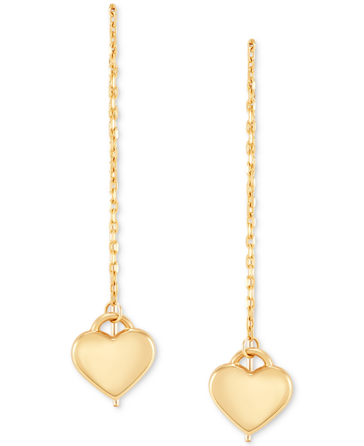 Polished Heart & Oval Link Chain Extra Long Threader Earrings in 10k Gold