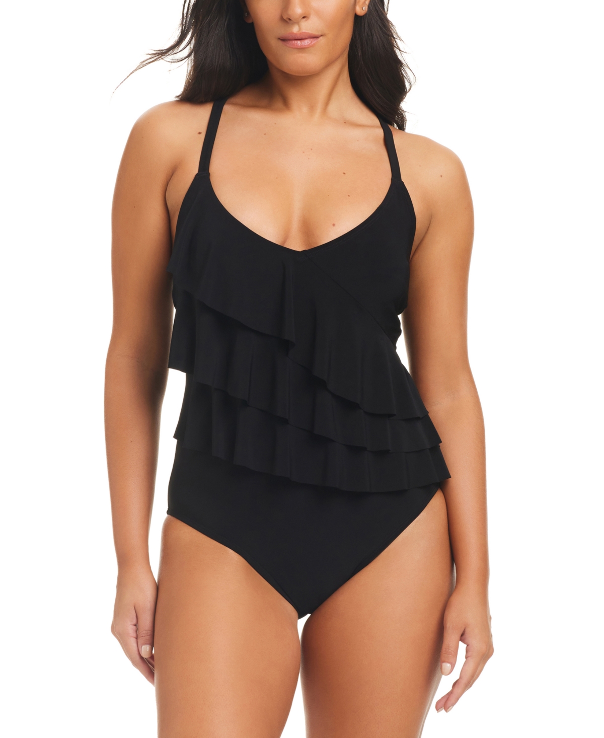 Shop Beyond Control Women's Tiered Ruffle One-piece Swimsuit In Black