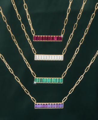 Nano Emerald Color Baguette Bar Pendant Necklace (1 ct. t.w.) in Gold Vermeil, 17" (Also in Nano White Sapphire Color, Nano Ruby Color, & Blue Sapphire Color), Created for Macy's