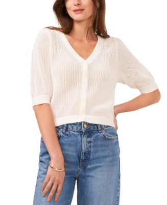 Vince Camuto Women's Open-Knit Puff-Sleeve Cardigan Sweater Macy's