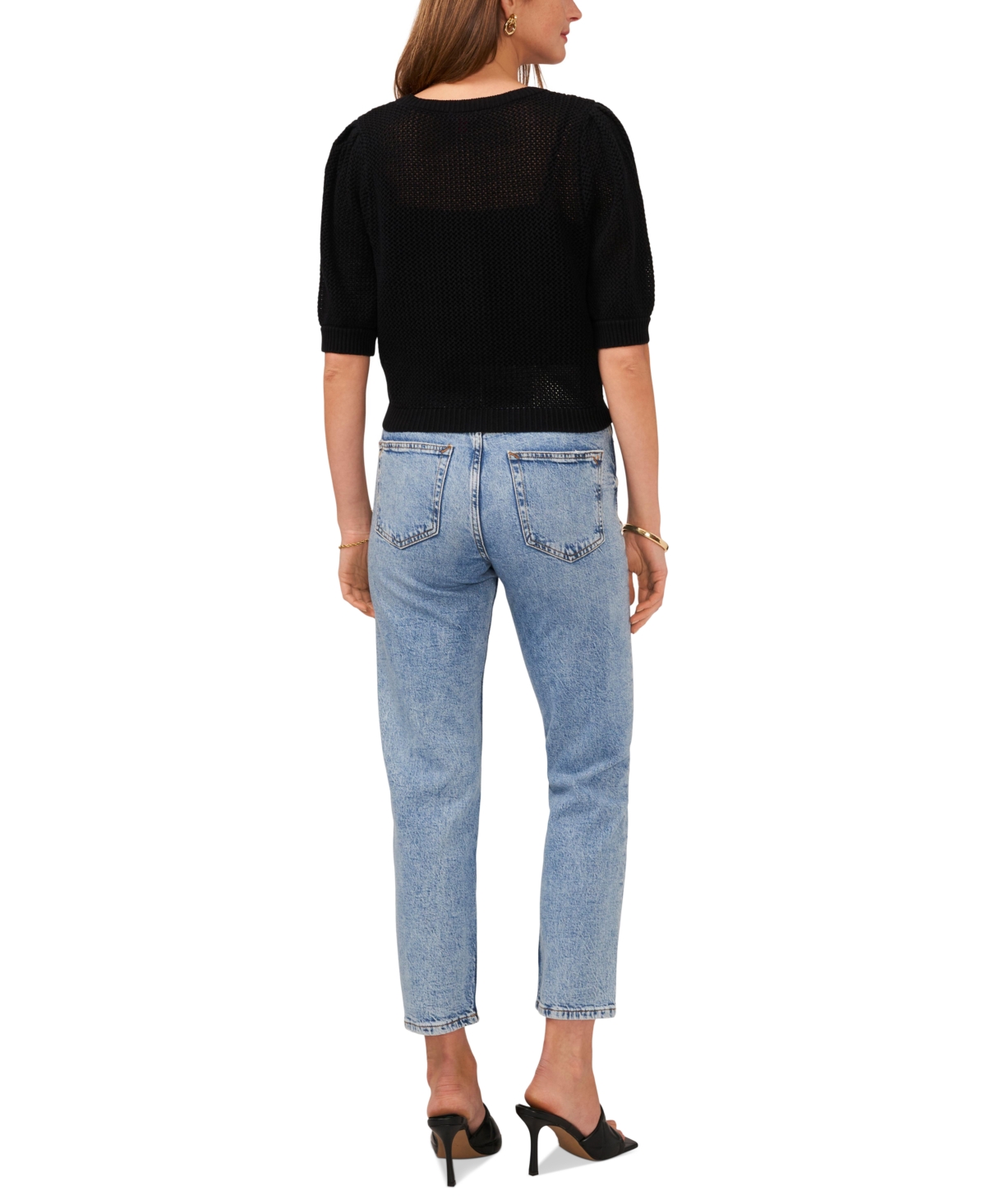 Vince Camuto Women's Open-Knit Puff-Sleeve Cardigan Sweater