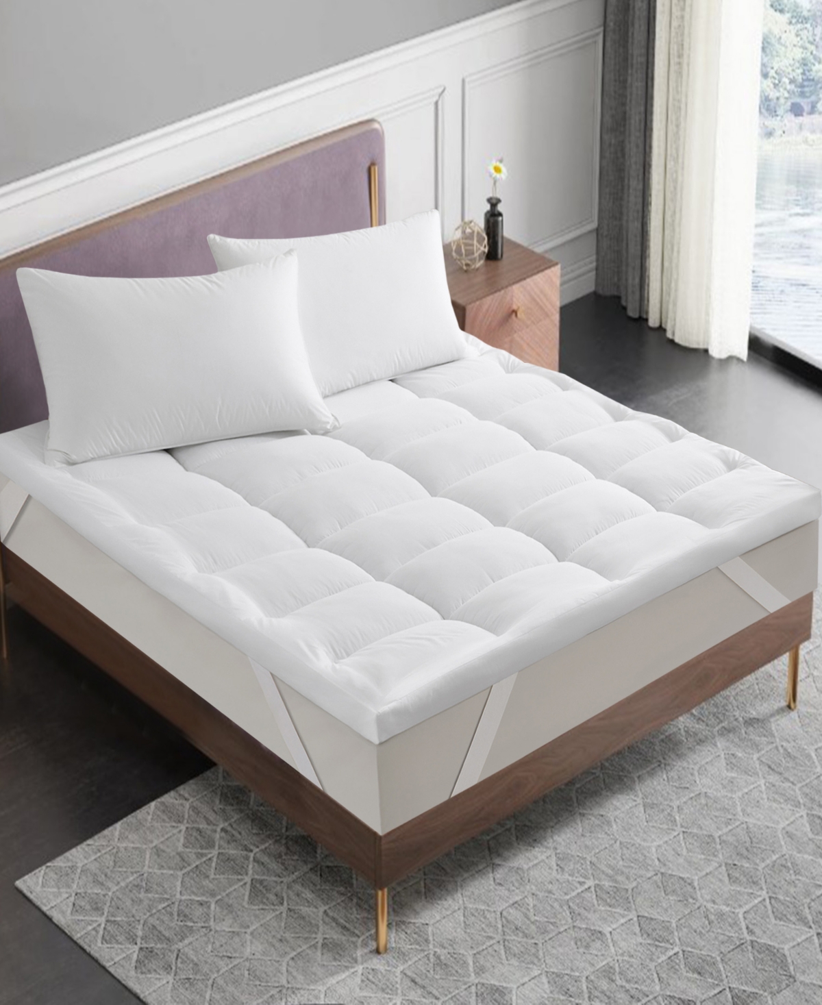 Shop Unikome 3" Quilted Down Alternative Mattress Pad, Full In White