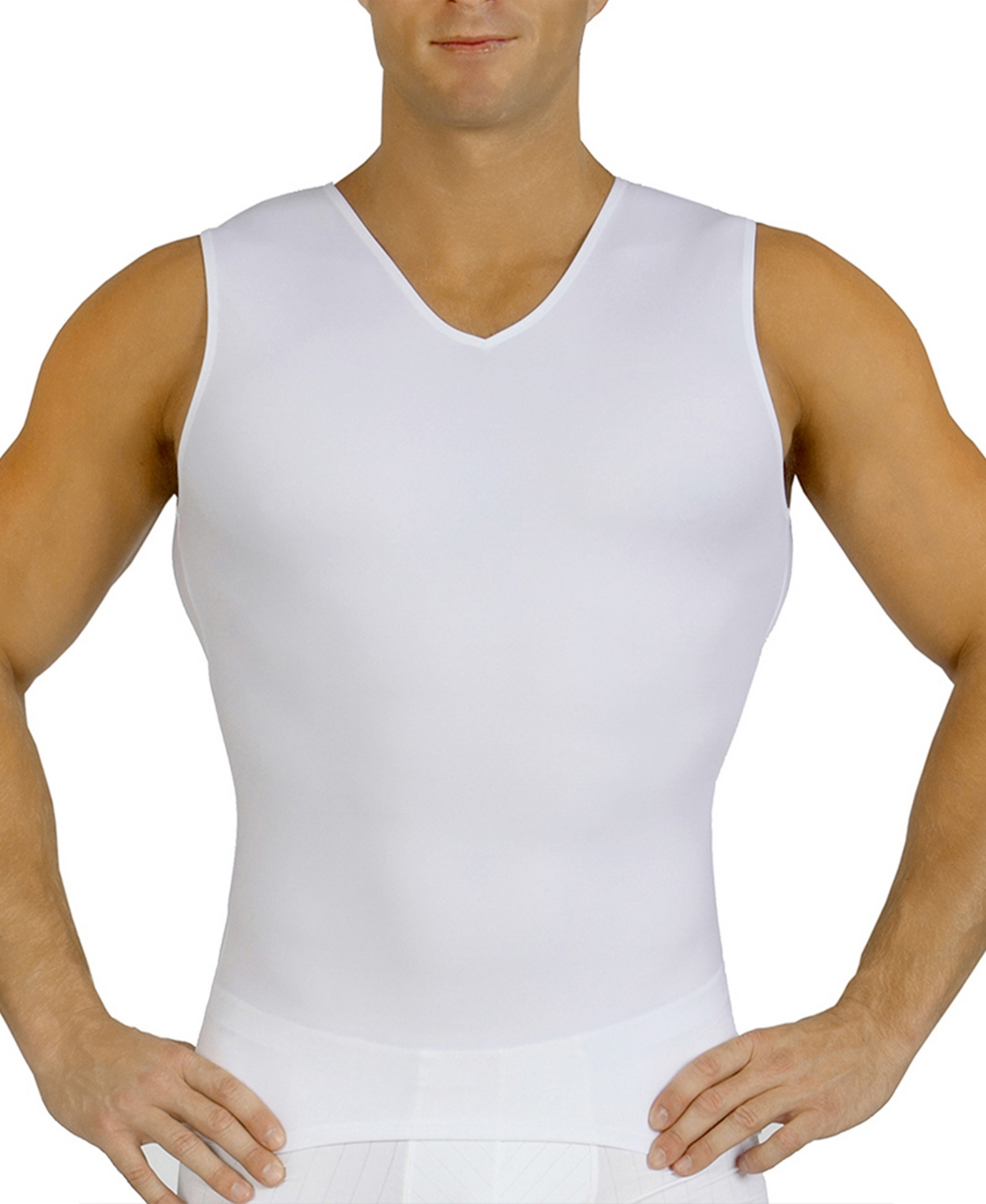 Men's Power Mesh Compression Sleeveless V-Neck Shirt - White