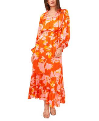 Vince Camuto - Women's Printed Tie-Neck Tiered Maxi Dress
