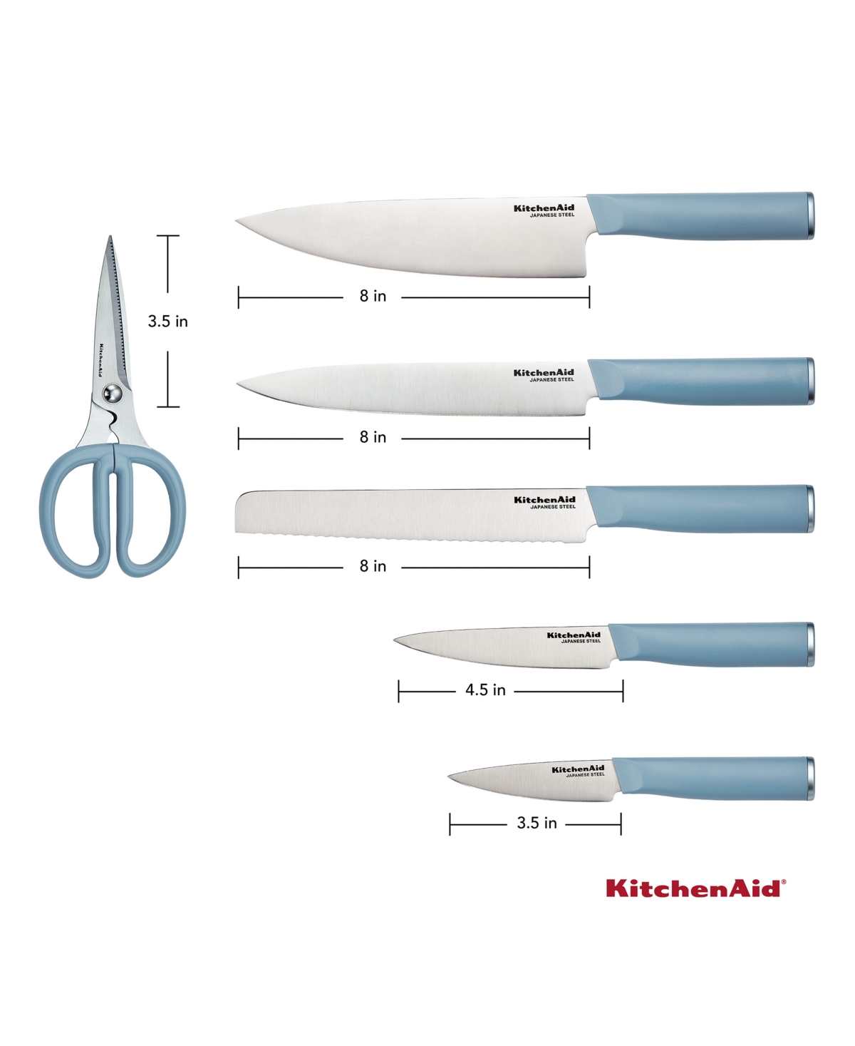 Kitchenaid Classic 7-pc. Japanese Steel Knife & Sharpener Block Set In White