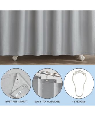 Host & Home Raindrop Stripe Textured Shower Curtain Set with 12 Metal Rolling Rings, Weighted Hem, Rust-Proof Grommets, Fine 100% Polyester Yarn, 72x72, Three Proof Treatment Repels Water, Stains, & Oil