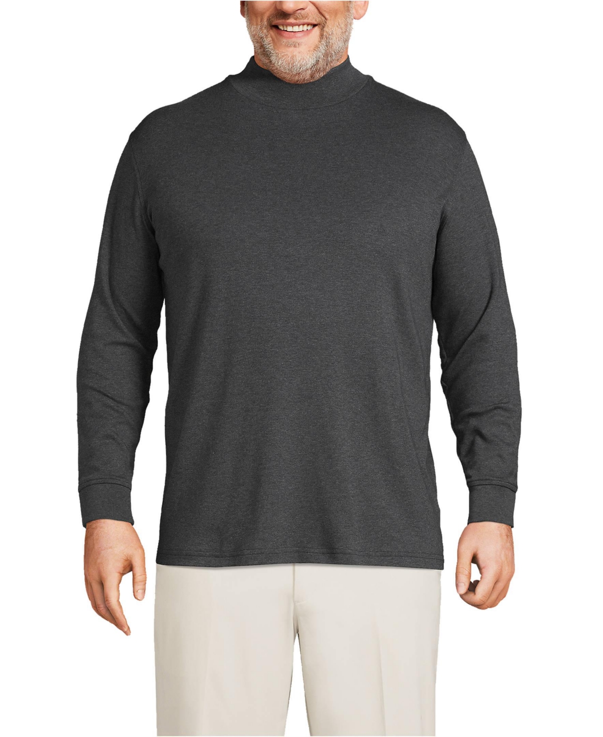 Big & Tall Cotton Supima Mock Turtleneck - Dark charcoal heather